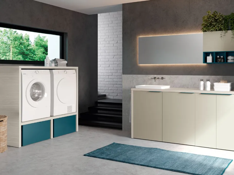 Mobile Lavanderia Airy My Space 07 in laccato opaco e Rovere Neve di RCR