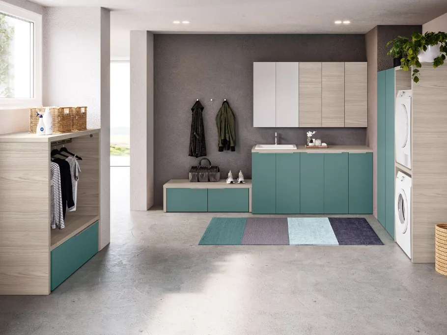 Mobile Lavanderia Airy My Space 08 in laccato opaco e Rovere Alaska di RCR